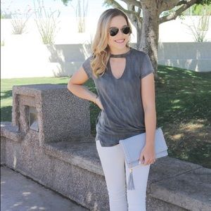 Washed Jersey Cutout Front Top - Charcoal
